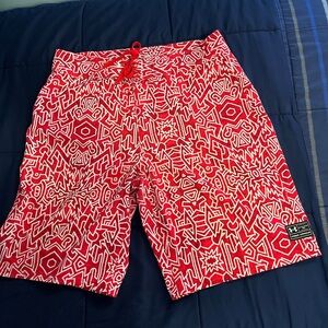 Stylish Red Patterned Men's Swim Shorts